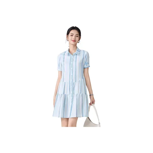 Love Elaine Короткий рукав Платье Женское Синее