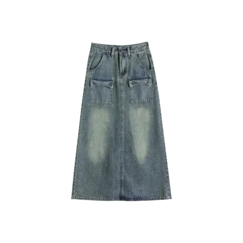FAWENXIANGZI Деним Длинный Юбка Женские Ностальгический синий