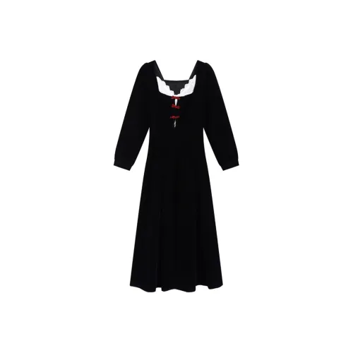 AFGGD Длинное платье с длинными рукавами женское черное