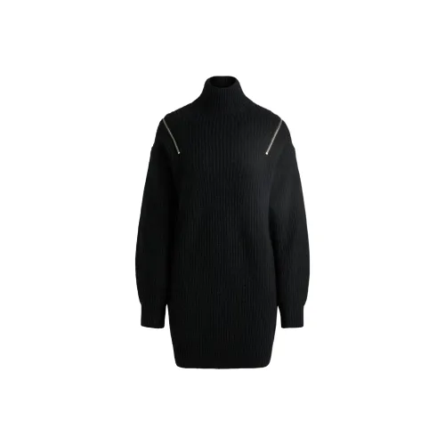 HUGO BOSS Черное Женское Длинное Платье с Длинным Рукавом