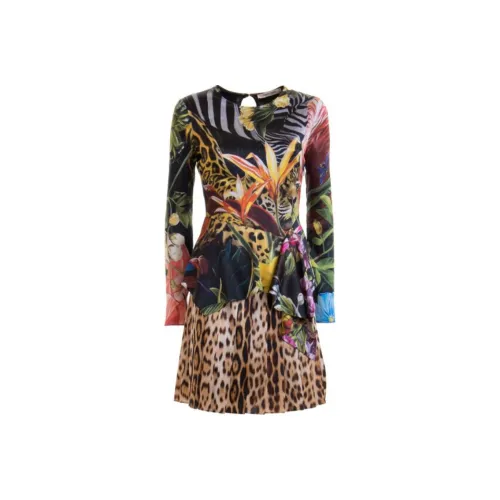 Roberto Cavalli Длинное платье с длинными рукавами женское многоцветное