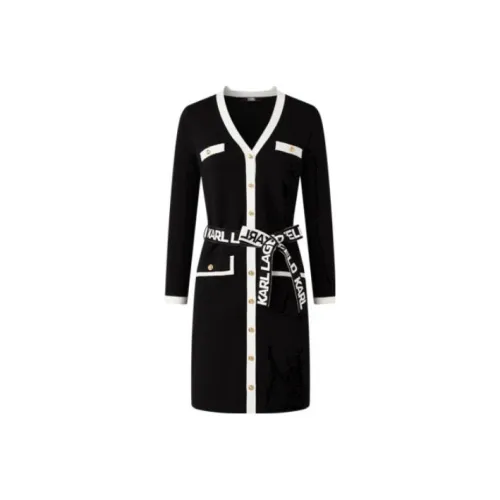 KARL LAGERFELD Длинное платье с длинными рукавами женское черное