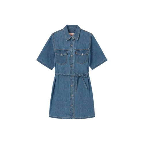 Levi's Короткий рукав Платье Женское Синий