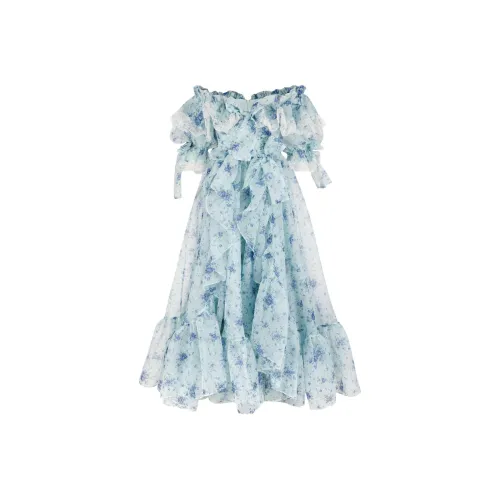 Коллекция Selkie Короткий рукав Платье Женское Бирюзовый Подкладочная ткань с синим принтом Глициния