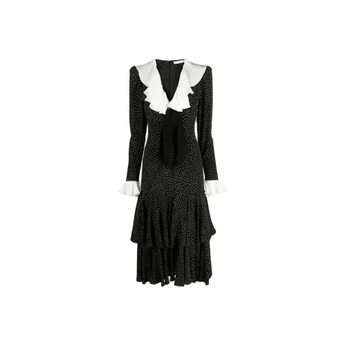 Alessandra Rich Черное Женское Длинное Платье с Рукавами