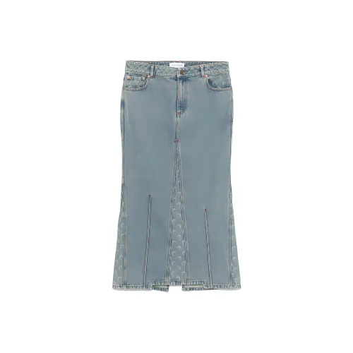 Marine Serre FW24 Denim Long Skirt Women's Duck Egg Cyan Марин Серре FW24 Деним Длинная Юбка Женская Утка Яйцо Циан