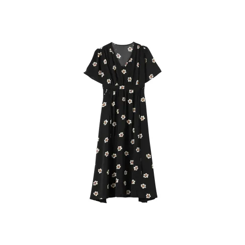 ONE PASS STUDIO Короткий рукав Платье Женское Черное