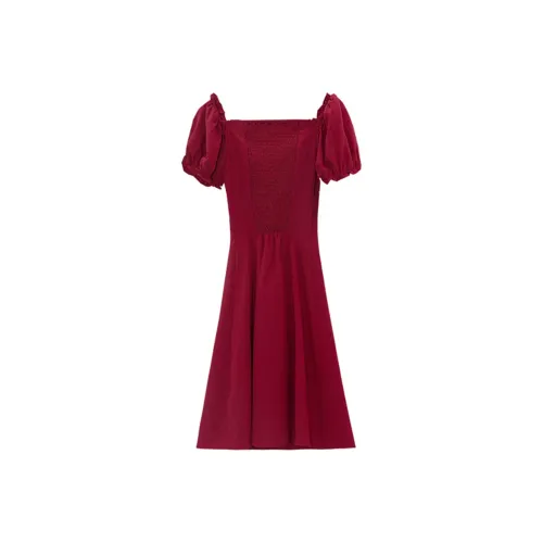 JOSR Короткий рукав Платье Женское Красное