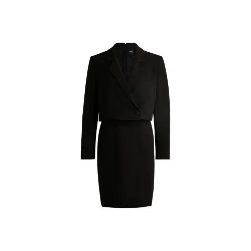HUGO BOSS Черное Женское Длинное Платье с Длинным Рукавом