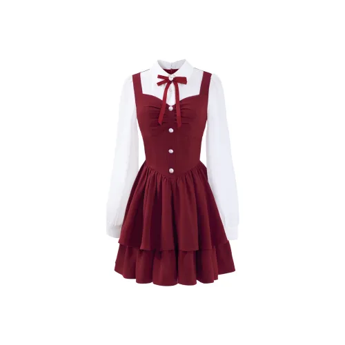 Blovelan Длинное платье с длинными рукавами женское гранатово-красного цвета