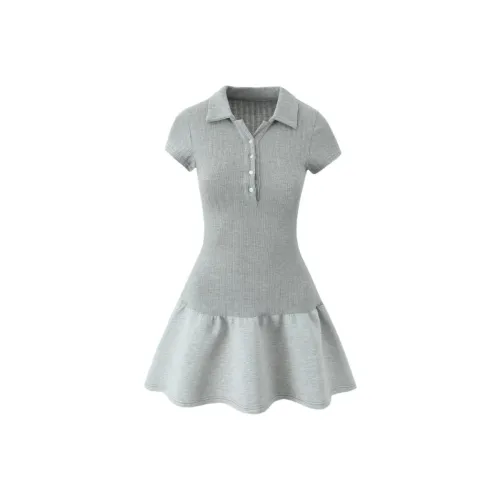 IQC Короткий рукав Платье Женское Серое