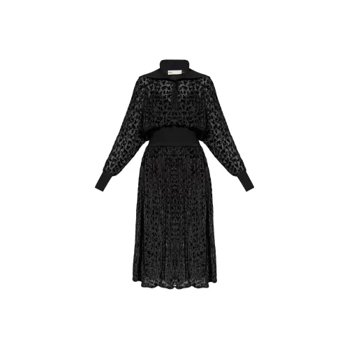 Tory Burch Черное Женское Длинное Платье с Рукавами