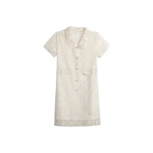 Lookinto Короткий рукав Платье Женское Экрю