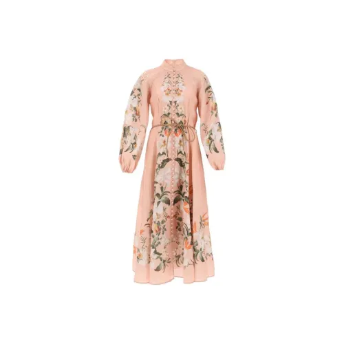 Zimmermann Длинное платье с длинными рукавами женское розовое