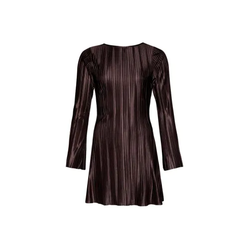 NASTY GAL Платье с оборками Длинное с длинными рукавами Женское Шоколадное