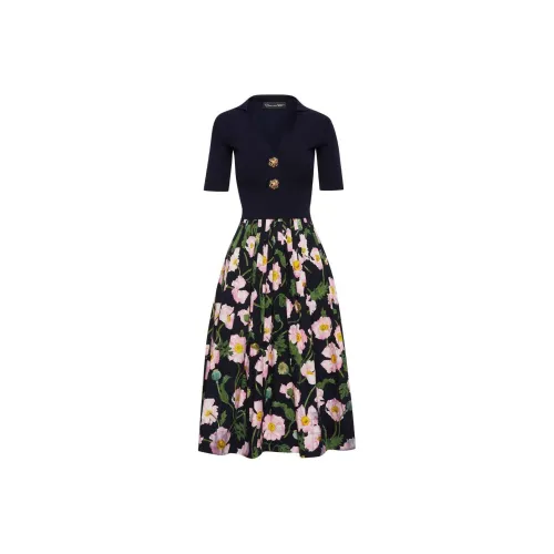 Oscar De La Renta SS24 Короткое платье с короткими рукавами женское морской синий