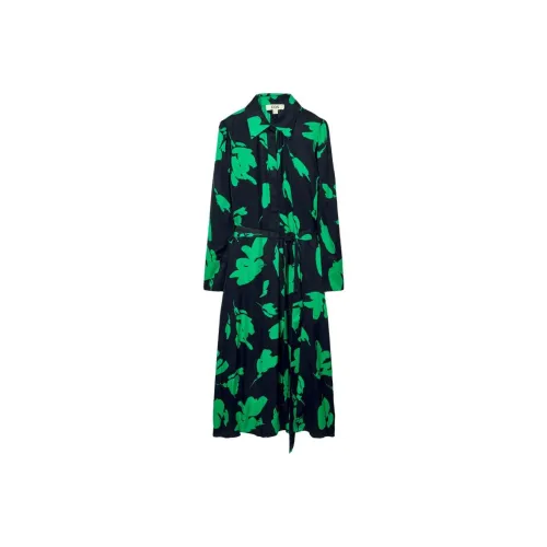 COS Черно-зеленое Женское Длинное Платье с Рукавами