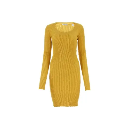 Burberry Платье из смешанной шерсти длинное с длинными рукавами женское желтое