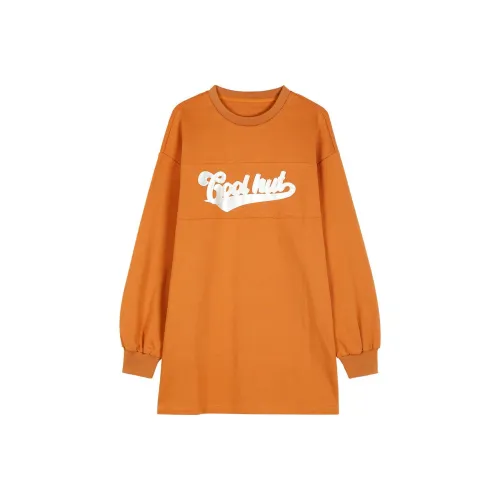 Coolhut Длинное платье с длинными рукавами женское оранжевое