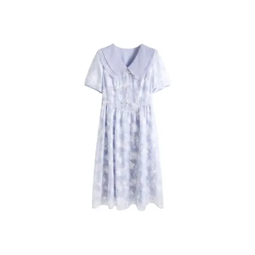 HUASJ Короткий рукав платье женское синий