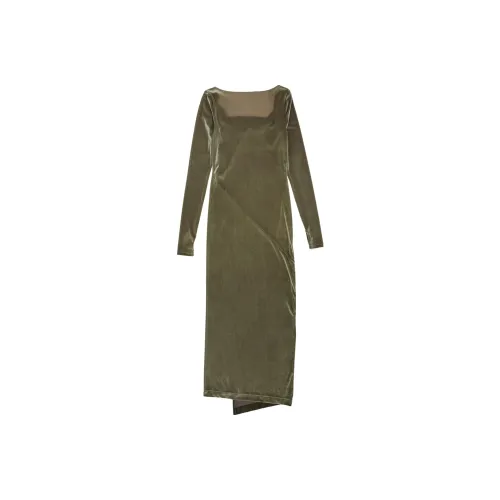 Helmut Lang Травяной зеленый Женские Длинные Платья с Рукавами