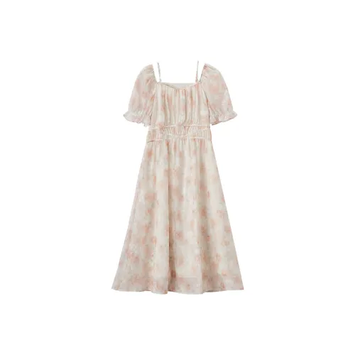 XIANGYING Короткий рукав Платье Женское Оранжевое