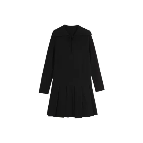 ELLE Длинное платье с длинными рукавами женское черное