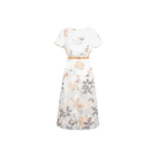 BBLLUUEE Короткий рукав Платье Женское Ri MU Оранжевый