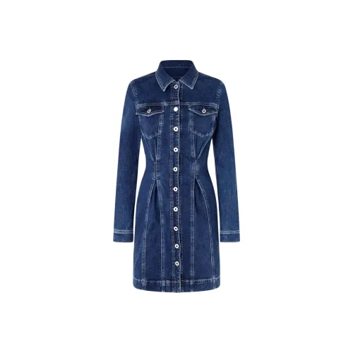 Pepe Jeans Темно-синий Женские Длинные Платья с Рукавами