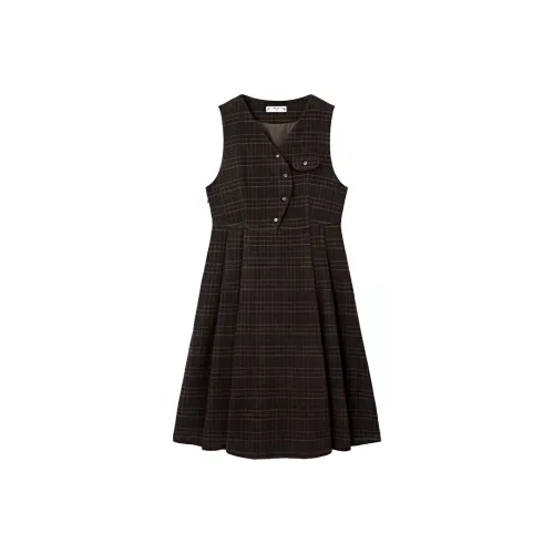 Pit Без рукавов Платье Женское Клетка