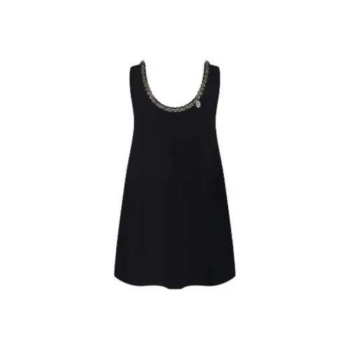 LOUIS VUITTON Цепочка Ремень Шелк Мини Платье Без рукавов Платье Женские Черный