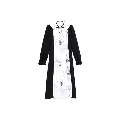 SETIROM Длинное платье с длинными рукавами женское черное и белое