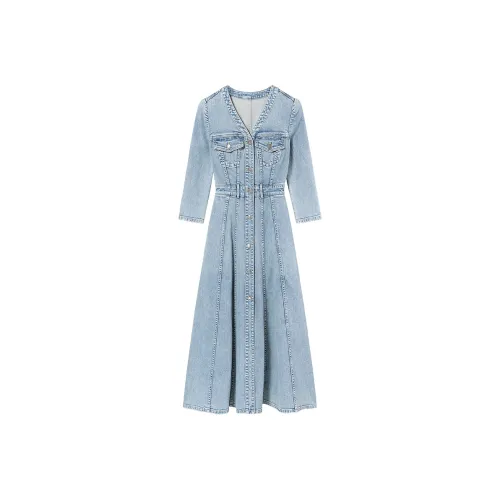 Miss Sixty Длинное платье с длинными рукавами женское светло-синее