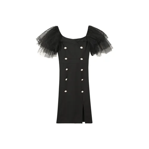 EIDOLON GRAIN Black Женские Короткие Платья с Рукавами