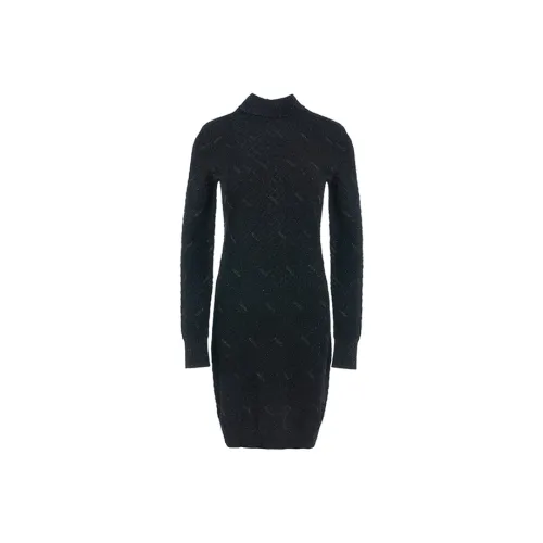 BESIONIA FW23 Длинное Платье с Длинными Рукавами Женское Черное