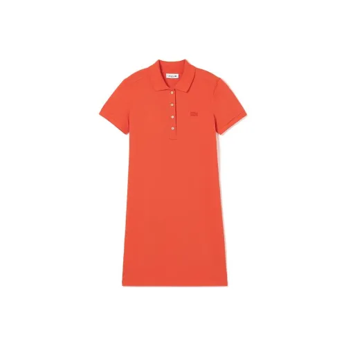 LACOSTE Оранжево-красное Женское Платье с Коротким Рукавом