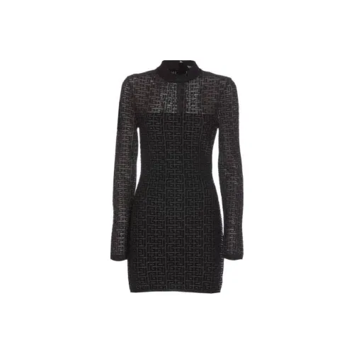 BALMAIN Длинное платье с длинными рукавами женское черное