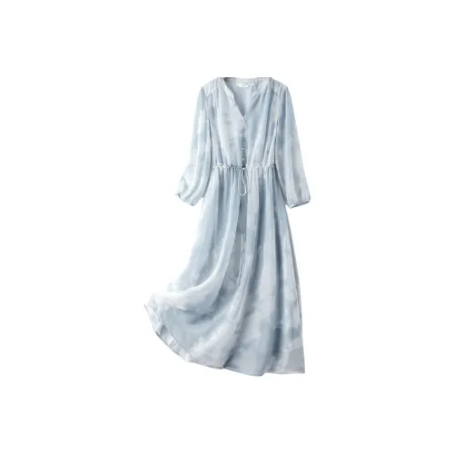 IHIMI Blue Женские Длинные Рукава Платья