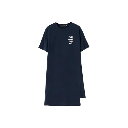 SOON FLOWER Короткий рукав Платье Женское Темно-синий