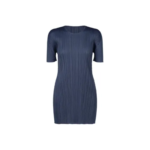 PLEATS PLEASE ISSEY MIYAKE SS24 Короткий рукав Платье Женское Темно-синий