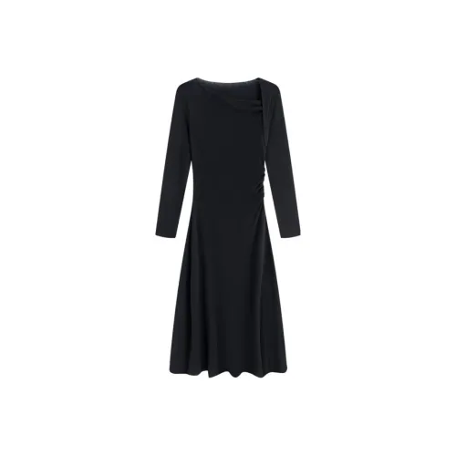 MOSIIMORII Длинное платье с длинными рукавами женское ромбовидный узор черный