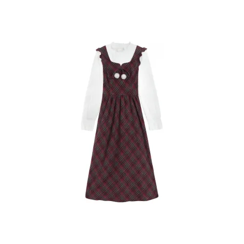 ALXNAN Длинное платье с длинными рукавами женское бордового цвета