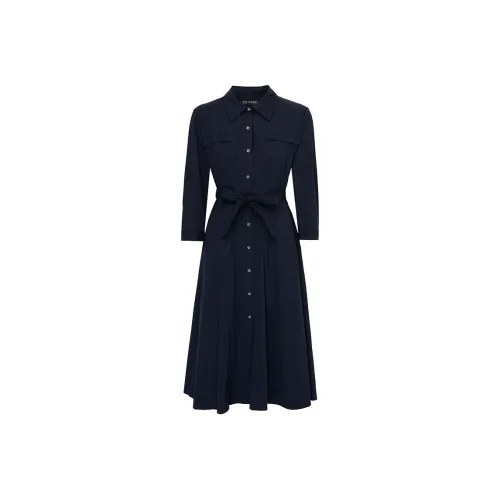 My Teno Длинное платье с длинными рукавами женское темно-синий