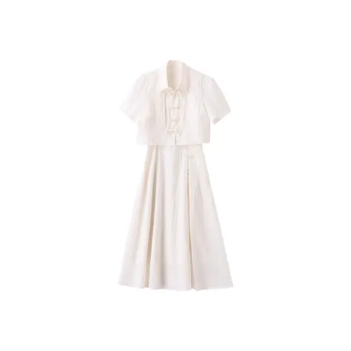 YICHEN Короткий рукав Платье Женское Абрикосовое