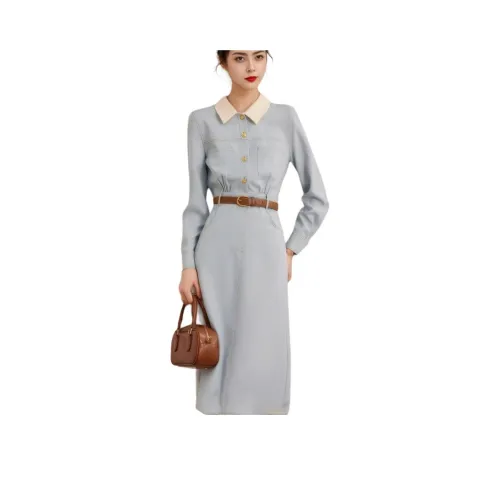 DOSOHEB Длинное платье с длинными рукавами женское светло-синее