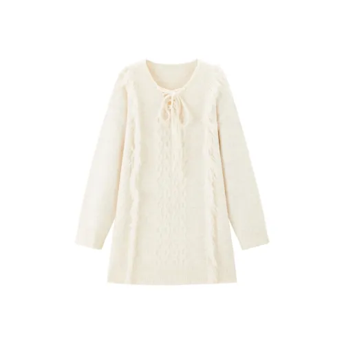 LEDIN Длинное платье с длинными рукавами женское цвет кремовый