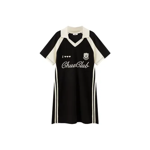 CHUU Короткий рукав Платье Женское Черное