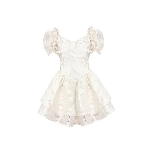 ZCDECO Короткое платье с короткими рукавами женское цвет экрю