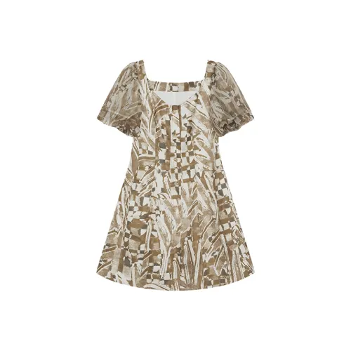 THE SEA LIFE Короткое платье с короткими рукавами женское каштанового цвета