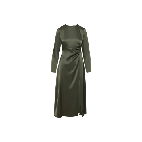 ARITZIA WILFRED Melita Satin Dress Long Sleeved Dress Women's Dark Olive Dark Olive